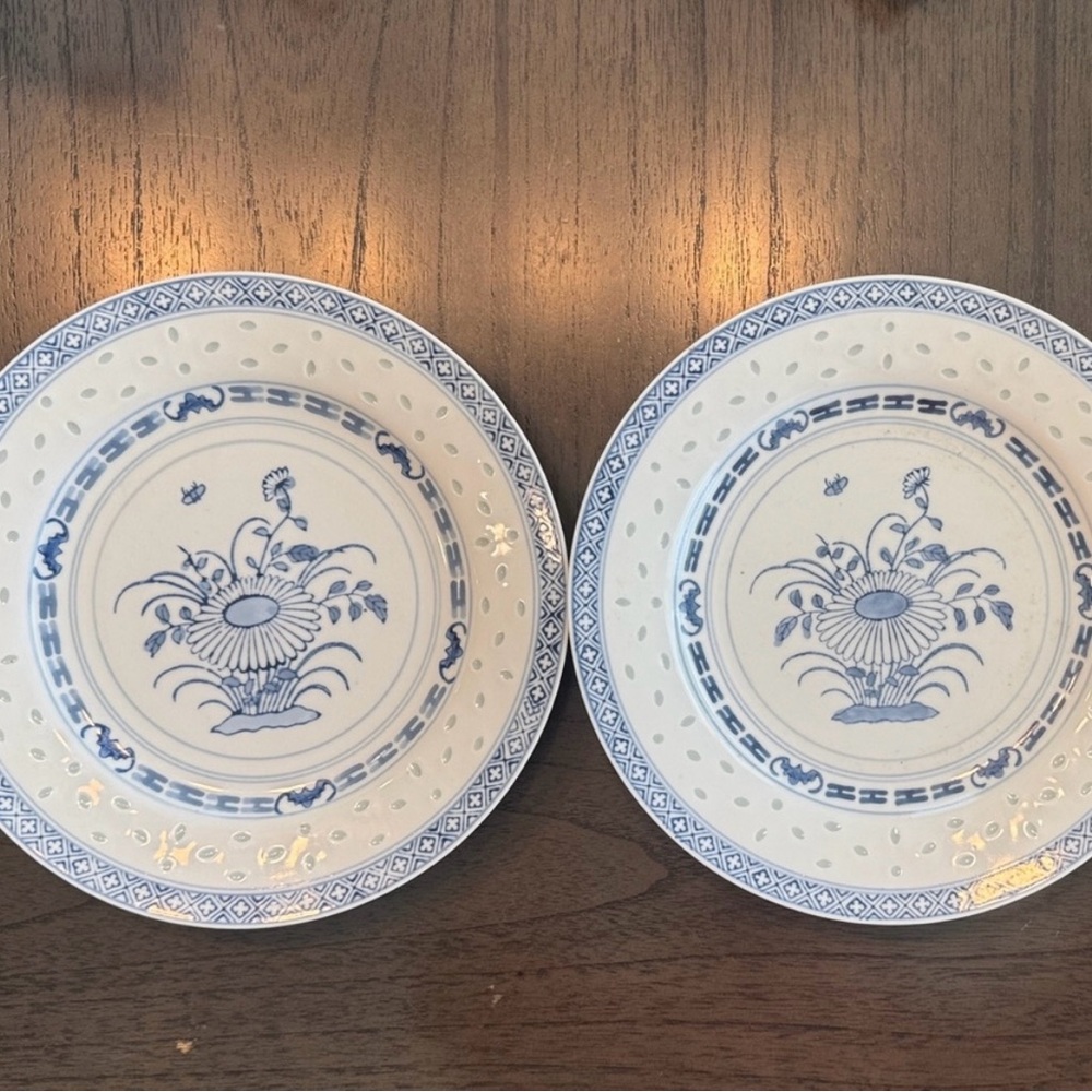 Tienshan Rice Flower porcelain plate Blue and White Floral Dinner Plate 9” Set